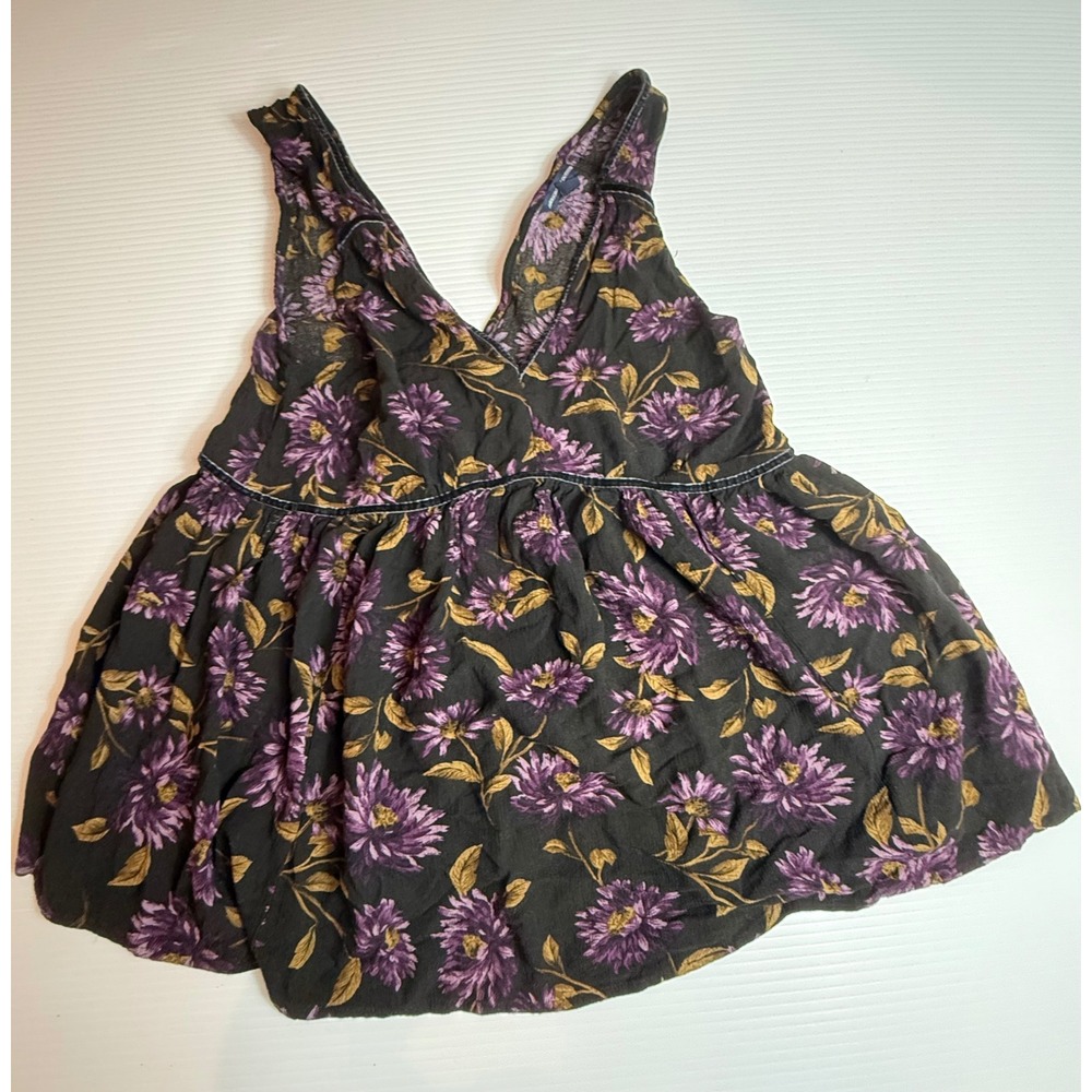 American Eagle Outfitters Floral Babydoll Top Sleeveless Black Purple XS